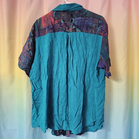90's Vintage Dena Lauren Teal Button Up Collared Funky Shirt - Picture 7 of 10